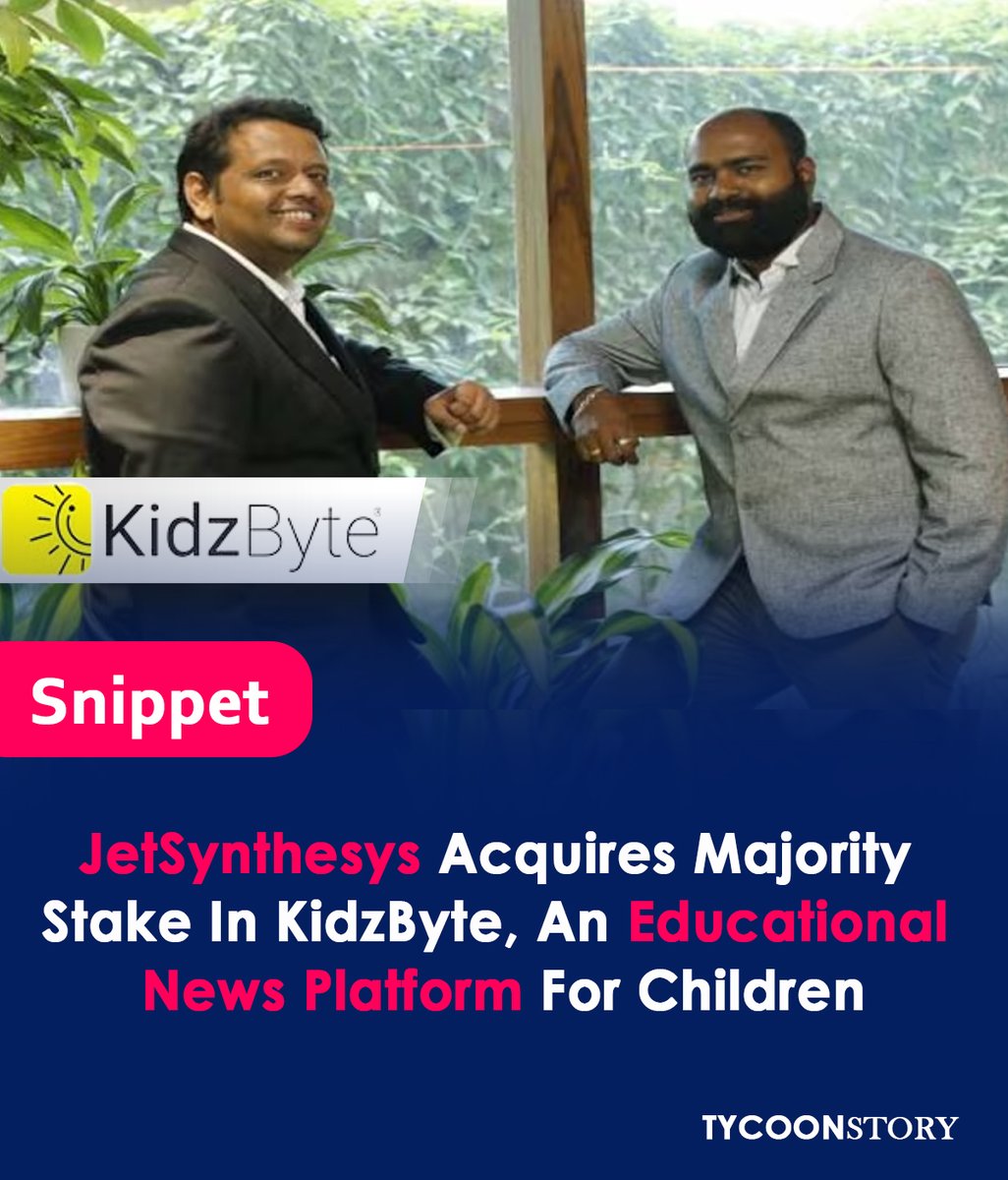 TycoonStoryCo's tweet photo. JetSynthesis has acquired a majority stake in Kidzbyte, an educational news platform for kids
#television #digital #schools #videoediting #JetSynthesys #KidzByte #GlobalReach #esports #Gaming #EdTech #KidzByte #Partnership #Acquisition #EntertainmentNews @KidzByte https://t.co/eaNtITu85G