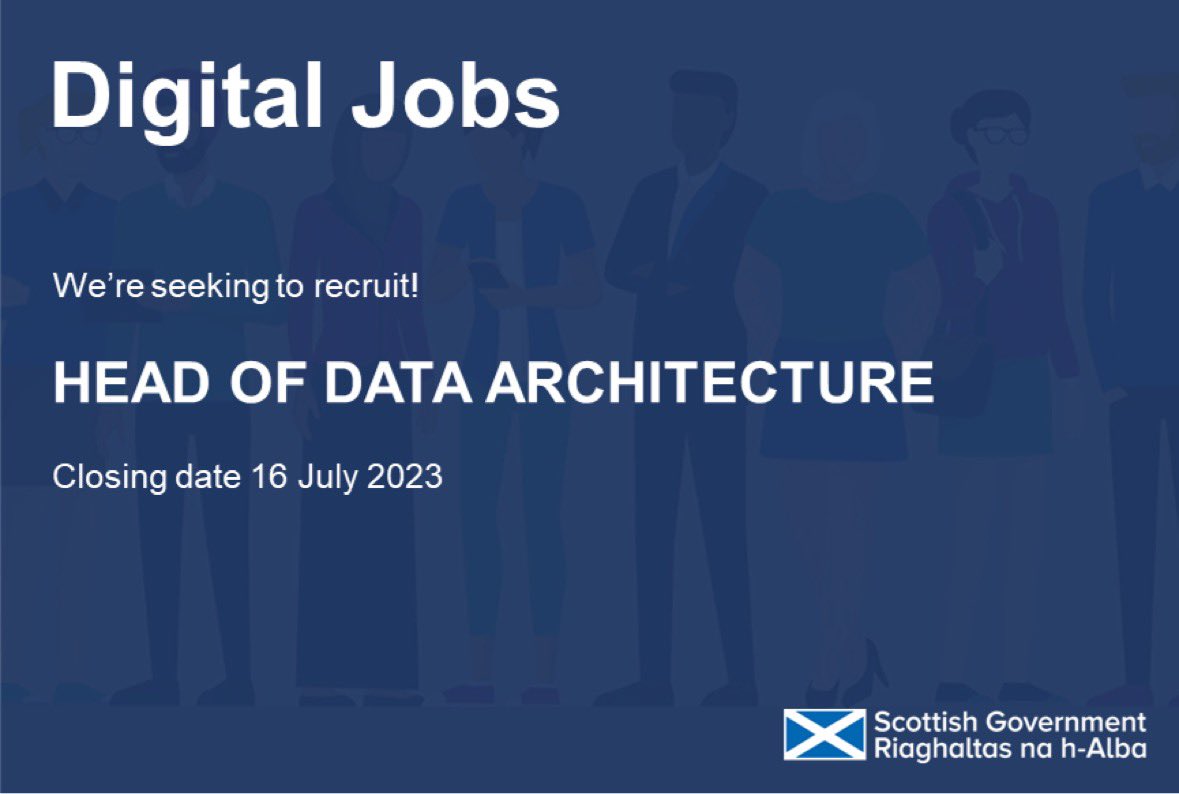 ScotGovSDA's tweet photo. We’re recruiting!

As Head of Data Architecture, you will play a pivotal role in leading a network of Data Architects across the Scottish public sector.

https://t.co/kfnFEe5fQC https://t.co/VKT1psqmHO
