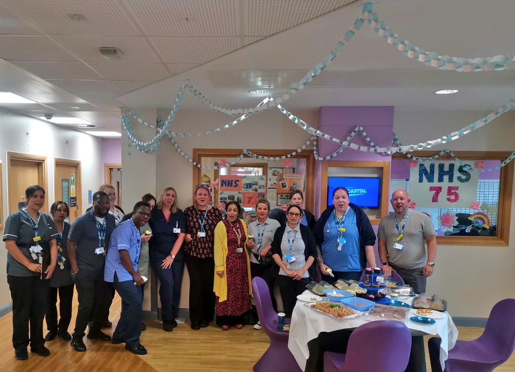 BlackCountryNHS's tweet photo. Lovely celebrations at Penn Hospital, Dale Ward and Meadow Ward today to mark #NHS75. 🎉💙

From team lunches, quizzes, paper chain making to balloon tennis later on this afternoon. 🎈🎾

#WeAreBCHFT #NHSBirthday https://t.co/WkSYPpberz