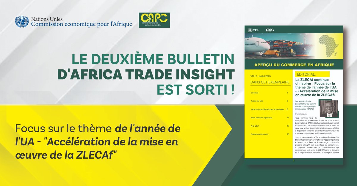 #OutNow : Aperçu du Commerce en Afrique #02
3 protocoles importants de la #ZLECAf sur la politique de concurrence, la propriété intellectuelle et l'investissement ont été adoptés. Que devez-vous savoir ? Lien : uneca.org/fr/centre-afri…
<a href="/ATPC2/">ECA | African Trade Policy Centre (ATPC)</a> <a href="/ECA_OFFICIAL/">ECA</a> <a href="/_AfricanUnion/">African Union</a> <a href="/AfCFTA/">AfCFTA Secretariat Official</a>