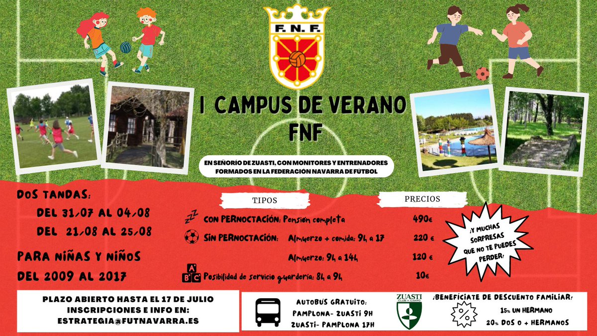 🔻Antes de que comiencen las fiestas de #SanFermín, os recordamos que aún estáis a tiempo de apuntaros al I Campus #FNF. El plazo finaliza el próximo 17 de julio. Aquí, los detalles 👇👇👇