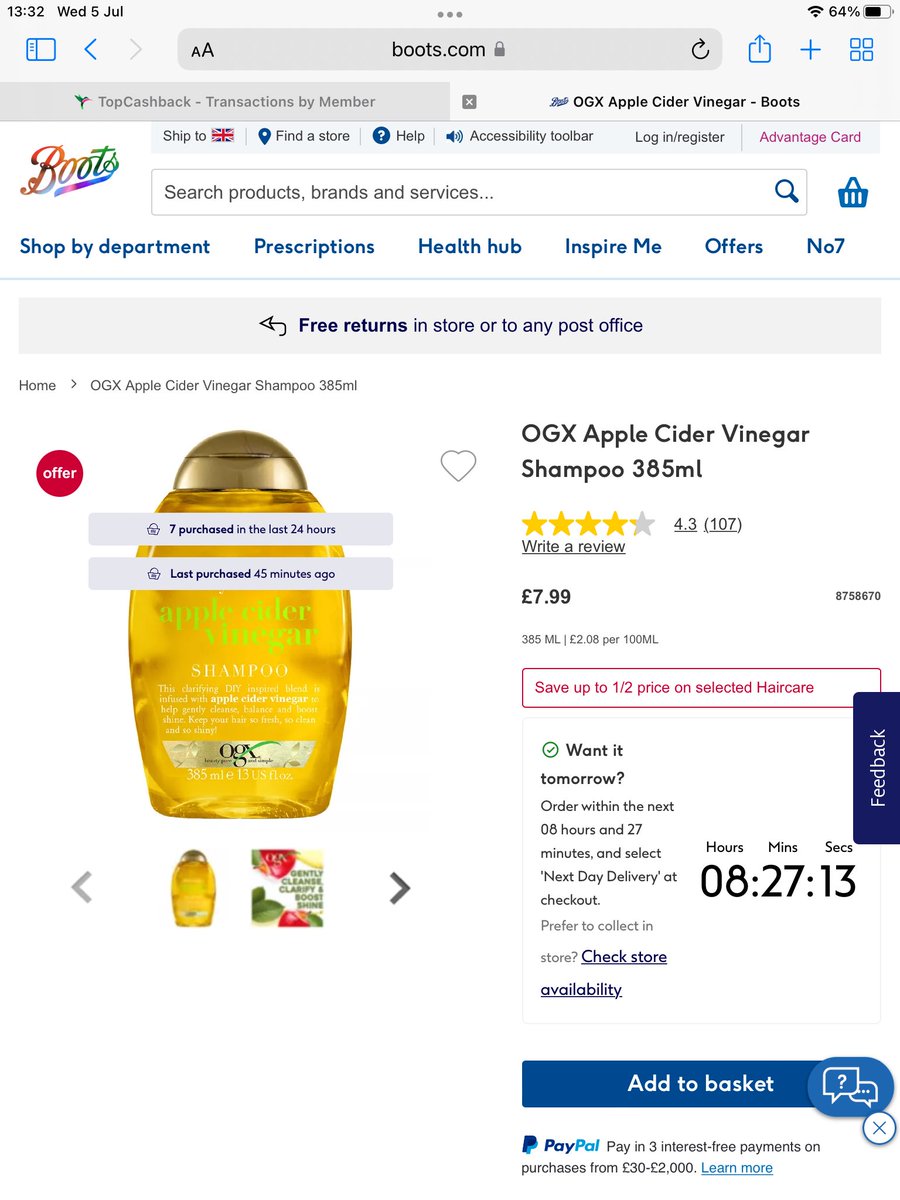mrssimm's tweet photo. @BootsHelp Hello Boots. Could you clarify the price of this shampoo? It shows it’s on offer and is included in the upto half price on selected haircare but it’s still full price? The whole OGX range is on the list but none are reduced? I’m confused lol 😊 https://t.co/22KgJ3NXRV