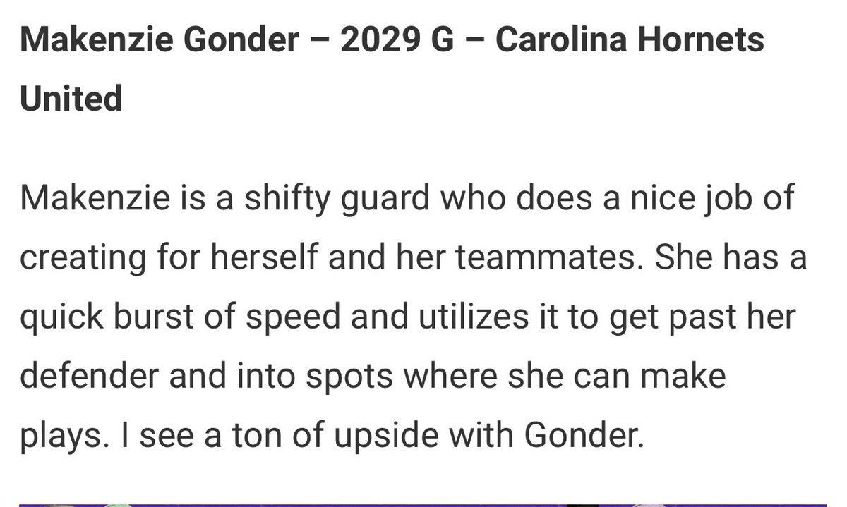 Makenzie Gonder 2029 (@kenziegonder29) on Twitter photo Thanks to @jrallstarNC for the recognition. <a href="/LBI_Carolina/">Coach Wright</a>
Thanks to my coaches and teammates <a href="/UnitedHornets/">Carolina Hornets United</a> Thanks to @jrallstarNC for the recognition. <a href="/LBI_Carolina/">Coach Wright</a>
Thanks to my coaches and teammates <a href="/UnitedHornets/">Carolina Hornets United</a>