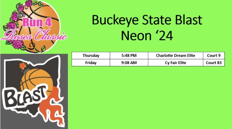 Good luck to the Blast Neon ‘24 girls in Louisville, Kentucky at the Run for the Roses! 

We will update schedules after pool play here!