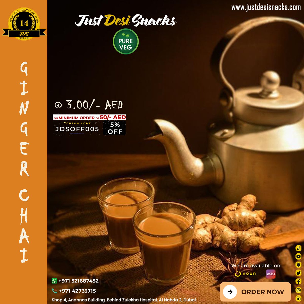 📷 Try our zesty Ginger Chai! 📷📷 Awaken your senses with aromatic spices and cozy up! 📷📷 Tag someone who'd love this soothing delight! 📷📷 #GingerChai #CozyVibes #SipAndSavor
justdesisnacks.com
+971 4273 3715
#justdesisnacks#authenticindianfood #alnahda #pureveg #Dubai