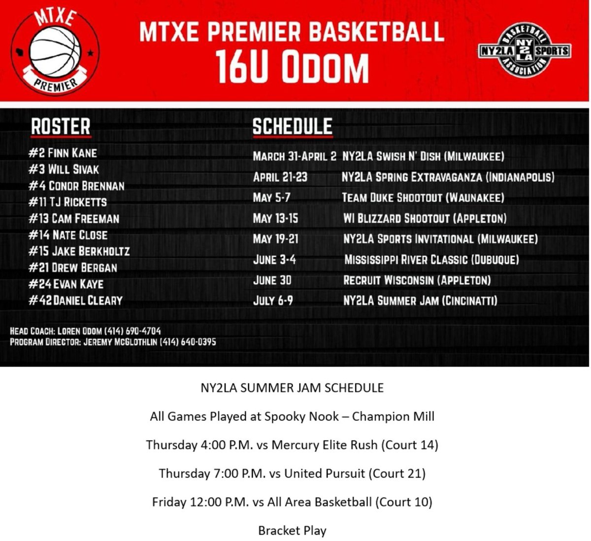 16U Odom travels to Cincinnati to participate in the Summer Jam this week! See schedule below!! Good luck to Coach <a href="/Loren_Odom/">Loren Odom</a> and Coach Bergan and the boys! Play hard, play smart and play together!
<a href="/ny2lasports/">NY2LA SPORTS</a> <a href="/MHS_Boys_/">Midwest Hoops Spotlight</a> <a href="/ny2labasketball/">NY2LA Basketball</a> <a href="/IsaacDennis_2/">Isaac Dennis</a>