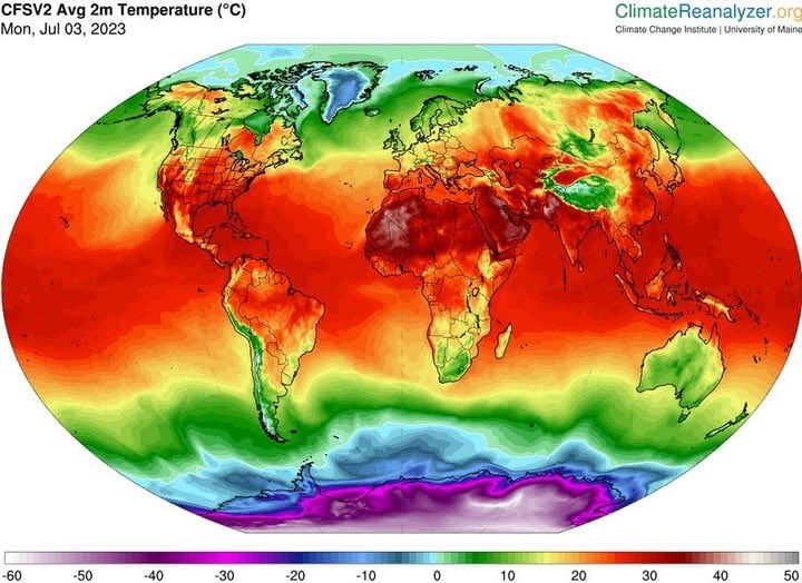 AL HORNO: 

El lunes fue el día más caluroso del planeta en los últimos 139 años (desde que se toman registros). 

La temperatura global promedio alcanzó los 17,01 °C superando el récord de agosto de 2016 de 16,92 °C. 

La agenda climática DEBE SER PRIORIDAD.
