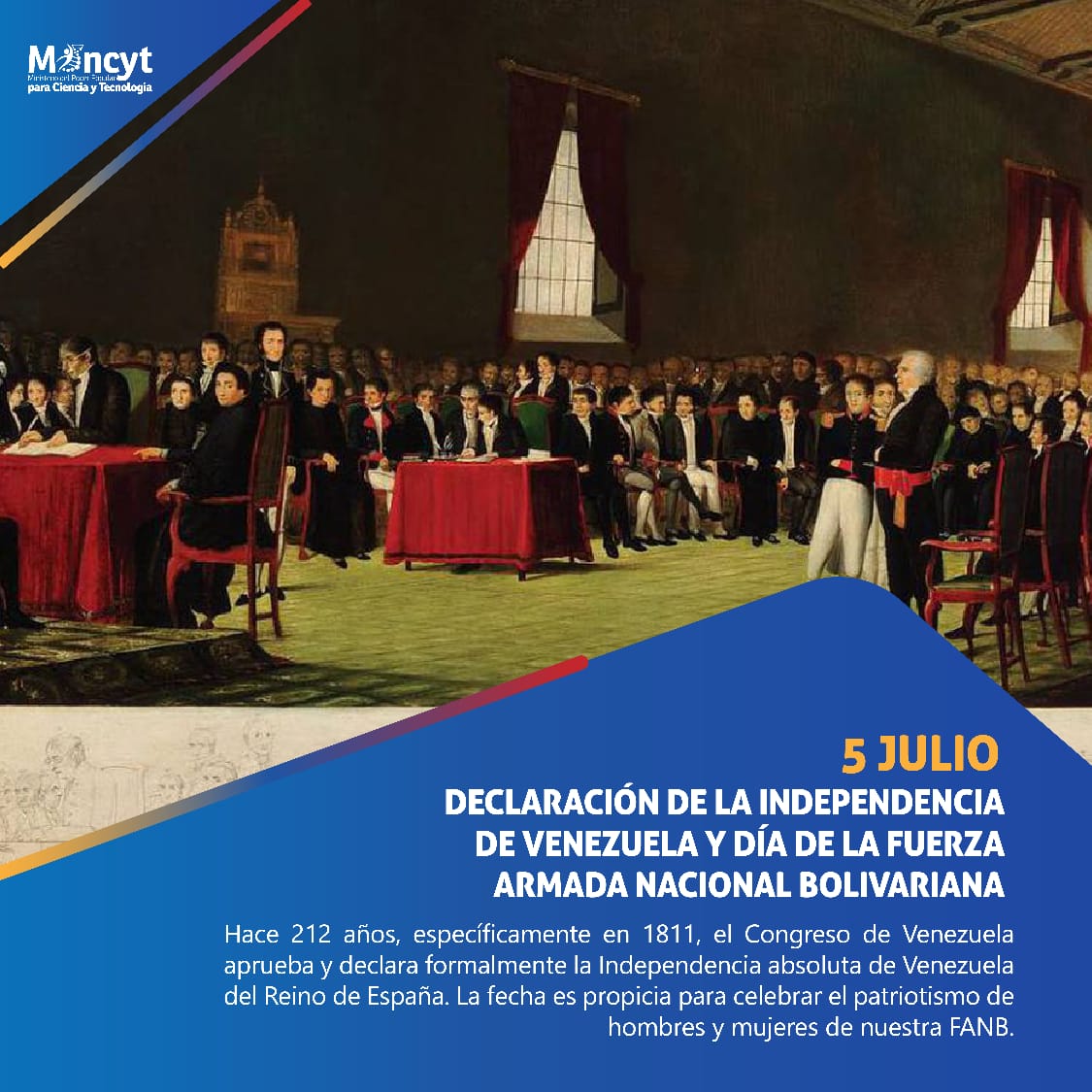 Hoy es 5 de Julio, 212 años del dia que nos constituimos ante el mundo como una nación de hombres y mujeres libres. ¡Qué viva el bravo pueblo de Venezuela! 🇻🇪