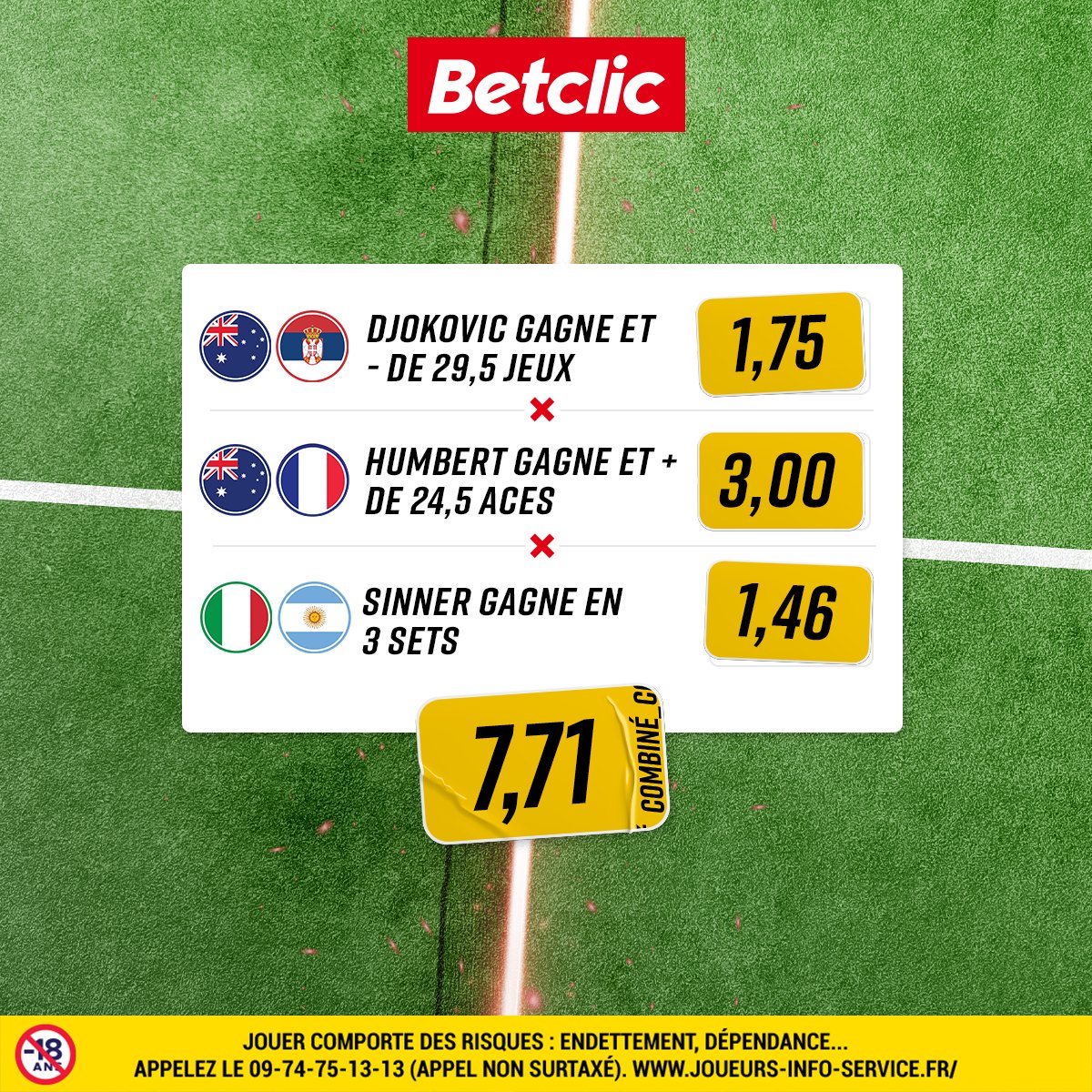 Betclic's tweet photo. 🕺🏻 Petit combi 100% #WIMBLEDON 

On offre 5 x 20€ de Freebets parmi les RT si ça passe la team 🔥 https://t.co/rAzkDgCN1T