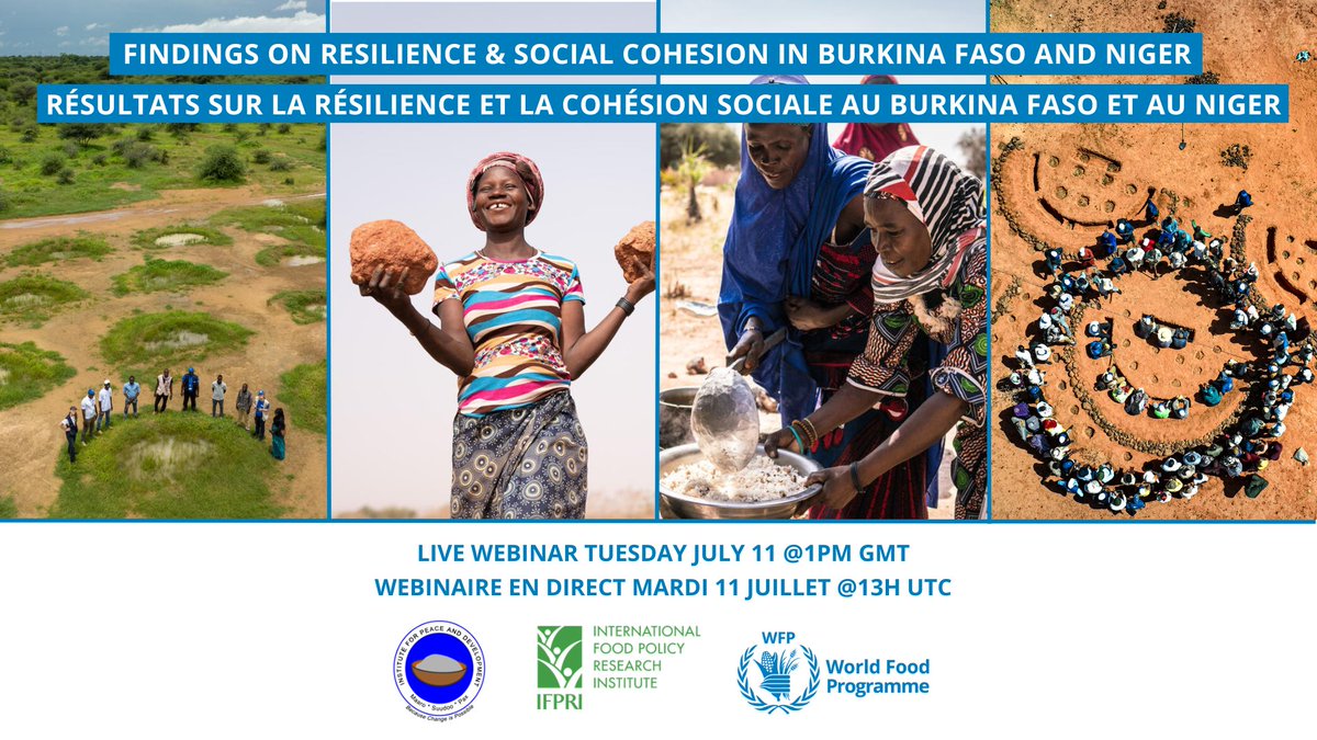 📅#SaveTheDate: July 11
⏰9AM EDT, 1PM GMT
📌 IFPRI Policy Seminar: Research Findings on Resilience & Social Cohesion in Burkina Faso 🇧🇫 and Niger 🇳🇪 
 #FCMInitiative #IFPRIPolicySeminar
🎟️ bit.ly/BFaso-Niger