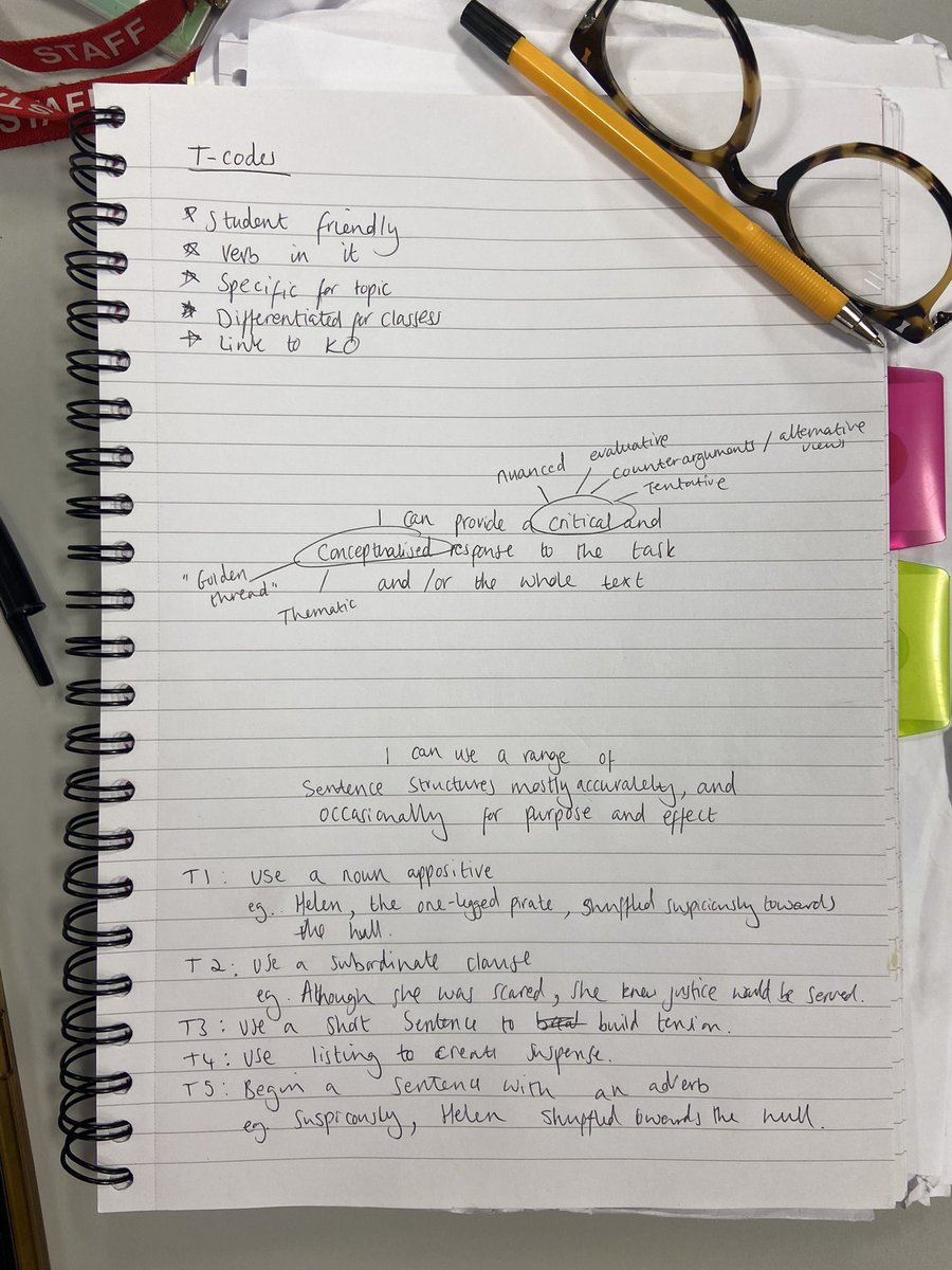 anniebergin_'s tweet photo. In yesterday’s department meeting, we deconstructed the KOs we use in English lessons to come up with bespoke T-codes that can be used in lessons that cover those KOs. Here are some examples of the stunning IP the team came up with. https://t.co/oFTMlREL4L