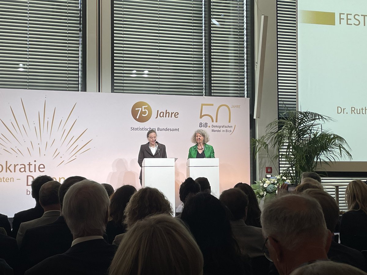 bib_bund's tweet photo. #50JahreBiB und 75 Jahre Statistisches Bundesamt
@destatis Präsidentin Ruth Brand und @bib_bund Direktorin C. Katharina Spieß @CK_Spiess eröffnen den gemeinsamen Festakt zu den beiden Jubiläen in Wiesbaden. #50yearsBiB https://t.co/ilcSBvbans