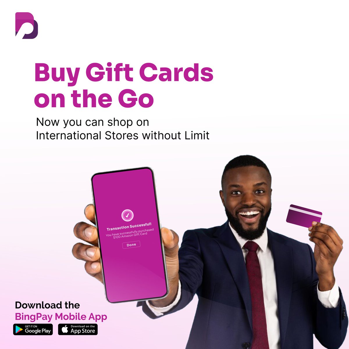 bingpayng's tweet photo. From shopping spree to dinner dates, Bingpay has the perfect gift card for your needs.

Download the app today to purchase yours. https://t.co/yurJJSBsBd