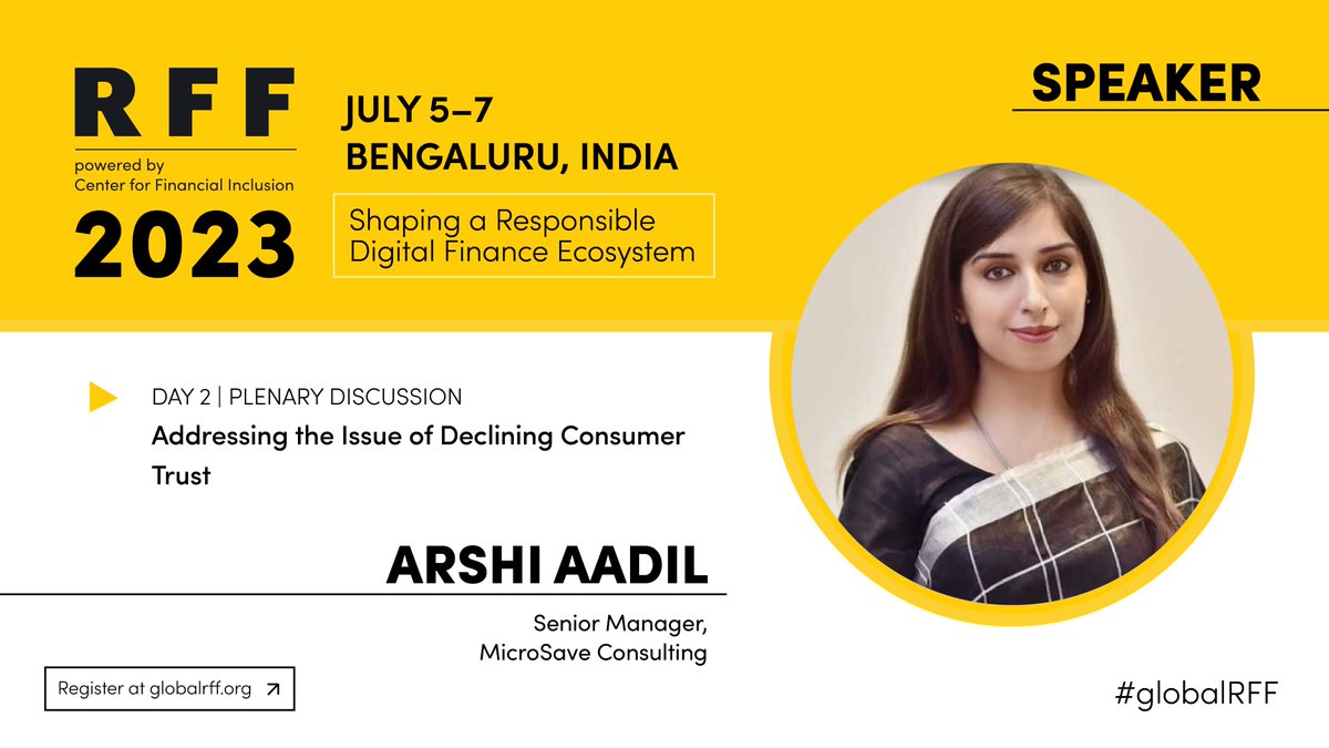 Speaking tomorrow at Responsible Finance Forum in Bengaluru @globalRFF <a href="/CFI_Accion/">Center for Financial Inclusion (CFI)</a> <a href="/MicroSave/">MicroSave Consulting (MSC)</a> #customerprotection #responsiblefinance