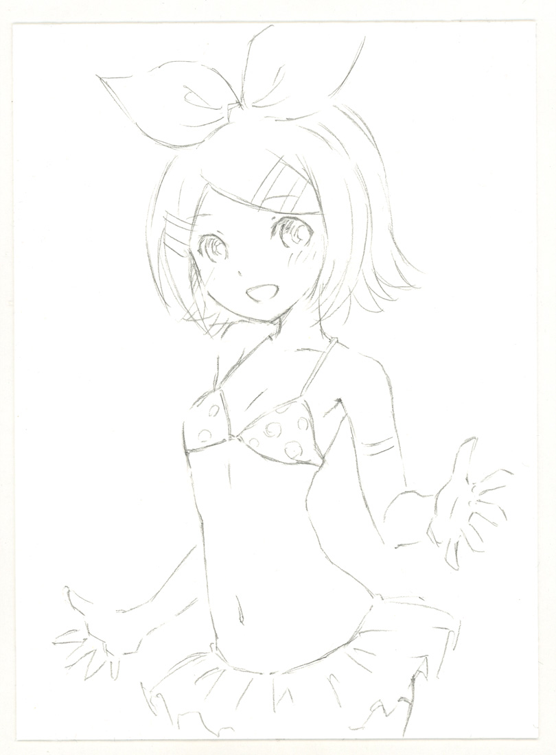 さらさらっと元気な水着リンちゃん描いてます。色塗りはまた近い内に! 