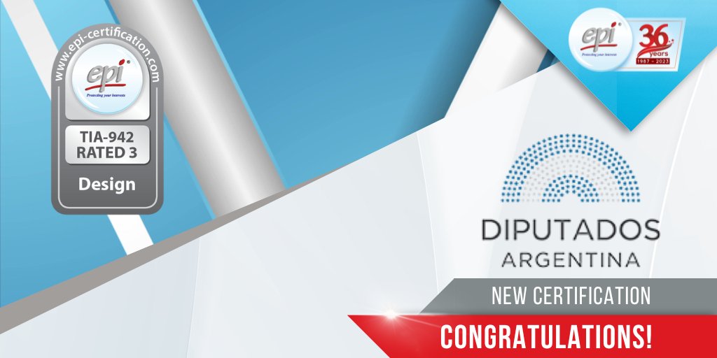 Congratulations Honorable Cámara De Diputados De La Nación, Argentina! It is our pleasure to award you the TIA-942 Rated-3 Design Certification for your Data Center Gran Malvina! View cert - epi-certification.com/sites/map/Arge…
#datacenters #infrastructure #certification #TIA942 #EPIgroup