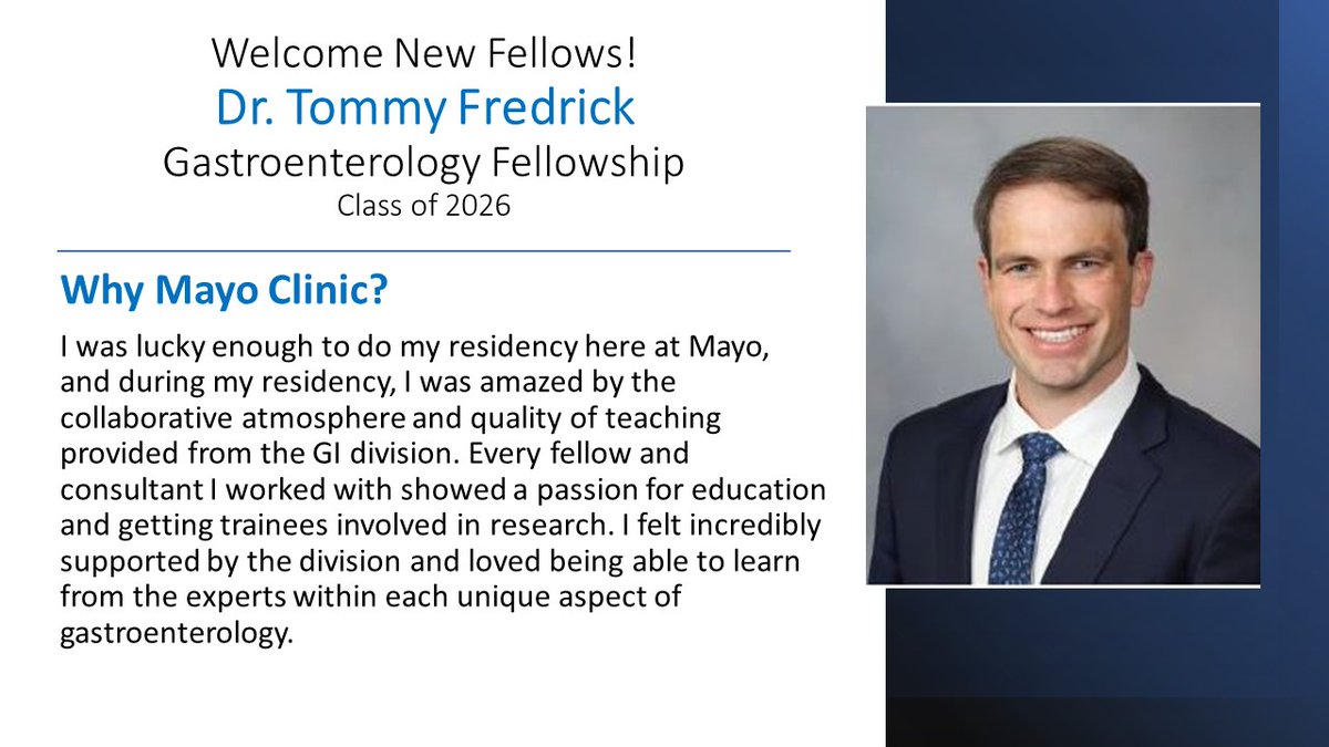 Mayo Clinic Gastroenterology & Hepatology (@mayoclinicgihep) on Twitter photo 🌟WELCOME🌟 to Dr. <a href="/TFredrickMD/">Tommy Fredrick, MD</a> who is starting his Gastroenterology Fellowship. We asked him to share why he chose Mayo Clinic for his training, and this is his response. <a href="/DougSimonetto/">Doug Simonetto, MD</a> <a href="/IrisWangMD/">Xiao Jing (Iris) Wang, M.D.</a> 🌟WELCOME🌟 to Dr. <a href="/TFredrickMD/">Tommy Fredrick, MD</a> who is starting his Gastroenterology Fellowship. We asked him to share why he chose Mayo Clinic for his training, and this is his response. <a href="/DougSimonetto/">Doug Simonetto, MD</a> <a href="/IrisWangMD/">Xiao Jing (Iris) Wang, M.D.</a>