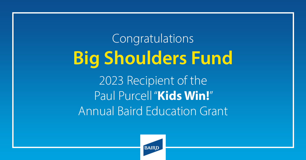 .<a href="/bigshoulderschi/">Big Shoulders Fund</a> will use their 2023 Paul Purcell “Kids Win!” Annual Baird Education Grant to launch Teach From Within, a pilot program to support future Chicago teachers interested in serving their home communities. bit.ly/42wJDyj