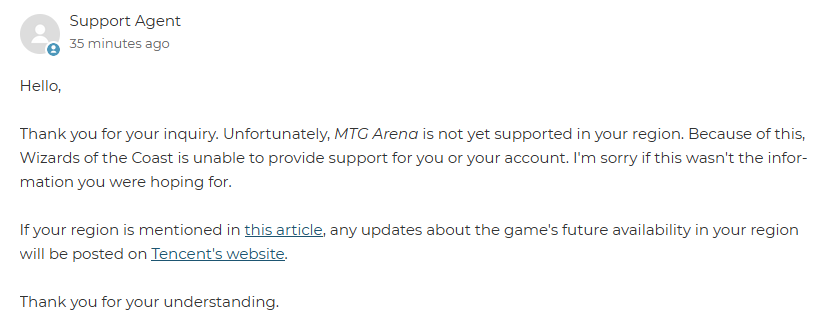 MoreMoreSecond's tweet photo. @Wizards_Help Support Agent said my region is not supported when replying my support request. I'm really angry because I paid a lot! Could you refund my purchases if I can not get support? https://t.co/WtrckhB5UD