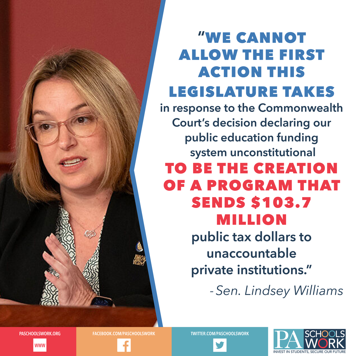 PA Schools Work (@paschoolswork) on Twitter photo Public funds should go to public schools. #StopVouchers #DeVosPlan4PA #FundPAPublicSchools #PASchoolsWork #PABudget <a href="/SenWilliamsPA/">Lindsey Williams</a> Public funds should go to public schools. #StopVouchers #DeVosPlan4PA #FundPAPublicSchools #PASchoolsWork #PABudget <a href="/SenWilliamsPA/">Lindsey Williams</a>
