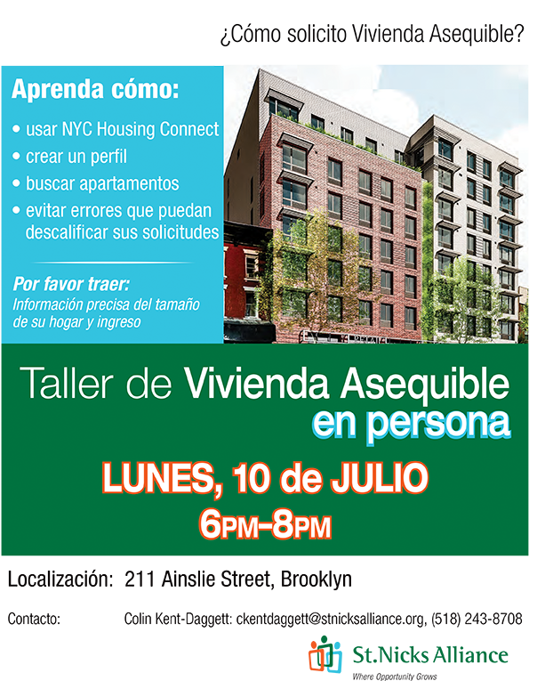 stnicksalliance's tweet photo. The next #AffordableHousing workshop is around the corner!!
Join us in 4 DAYS (Monday 7/10) to learn how to apply step-by-step 🏡
@NYCHousing #NYC #HousingConnect #Williamsburg #Greenpoint #Brooklyn #NY https://t.co/2ubss3YZDf