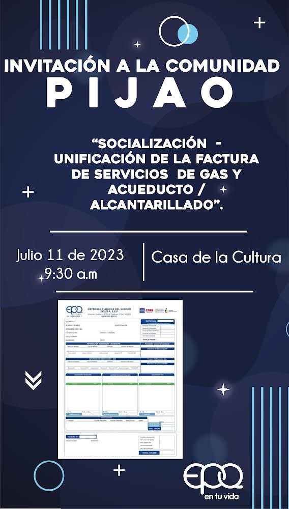EpQuindio's tweet photo. #AtenciónPijao| | Invitamos a la comunidad a la socialización sobre unificación de los servicios de gas, y acueducto/ alcantarillado del municipio de #Pijao este lunes 8 de Mayo 10:00a .m en la Casa de la Cultura de la localidad. Los esperamos. https://t.co/YEiwfXGCHr