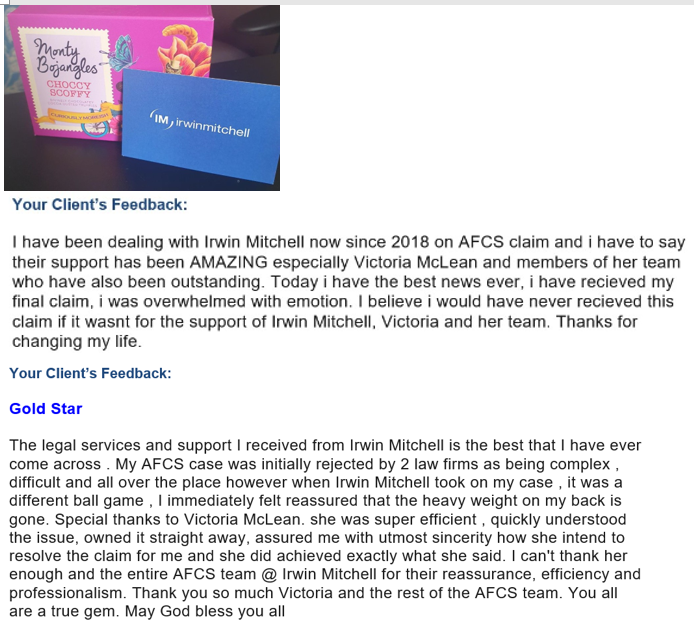 Vixxmclean's tweet photo. What a day! when you receive some wonderful feedback from clients and its backed up from your employer #jobsatisfaction @irwinmitchell @amandamarsh2016 @kim_fjacks @HannahDowling88 @Palamoi1 @_christieanne @LauraDigg93 https://t.co/ECdltYBzyG
