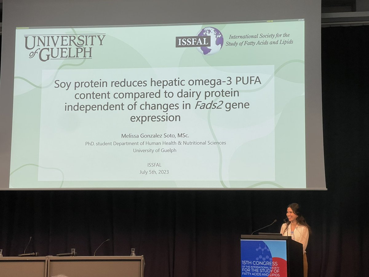 Intl Society for the Study of Fatty Acids & Lipids (@theissfal) on Twitter photo Soy protein reduces hepatic delta-6 desaturase activity compared to dairy protein independent of changes in Fads2 gene expression by Melissa Gonzalez Soto <a href="/ISSFAL_Nantes/">ISSFAL_Official</a> #nantes2023 Soy protein reduces hepatic delta-6 desaturase activity compared to dairy protein independent of changes in Fads2 gene expression by Melissa Gonzalez Soto <a href="/ISSFAL_Nantes/">ISSFAL_Official</a> #nantes2023