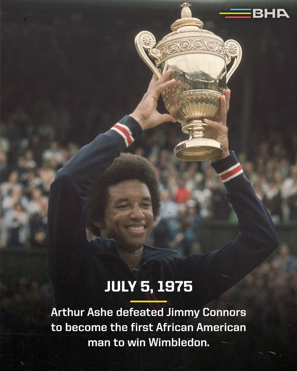 espn's tweet photo. 48 years ago today, Arthur Ashe made history at Wimbledon, paving the way for future generations 🎾 

#BlackHistoryAlways https://t.co/ZJIrhEzMeo