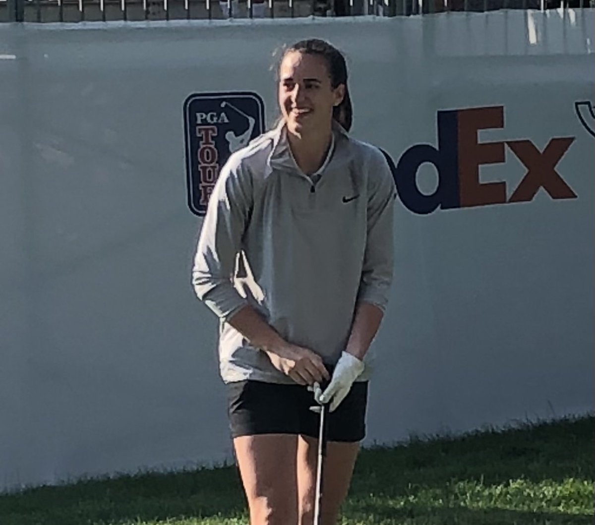 MAVoepel's tweet photo. Ready to watch ⁦@CaitlinClark22⁩ in her *other* sport, golf, as she plays today in the John Deere Classic Pro-Am. Lots of ⁦@IowaWBB⁩ fans on hand to follow her. 😊 https://t.co/Xbu4hcIeUu