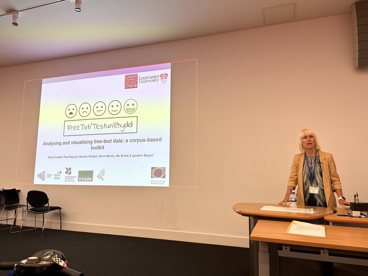 Time for the FreeTxt project presentation at the #CL2023 conference, presented by <a href="/nottyknight/">Dawn Knight</a>. You can learn more about our project at corcencc.org/freetxt/ and test the tool live on ucrel-freetxt-1.lancs.ac.uk:8501/?page=home
