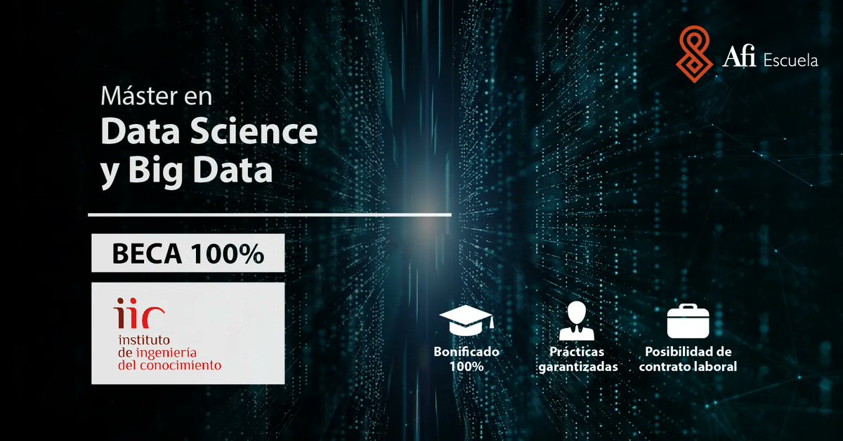 ¿Te gustaría formarte como #DataScientist?

🚨 Ofrecemos una beca del 100% para cursar el Máster en Data Science, Big Data e Inteligencia Artificial de @Afi_Escuela, con prácticas garantizadas y posibilidad de contrato laboral en el #IIC

➡️ edu.afiescueladefinanzas.es/beca-iic-maste…