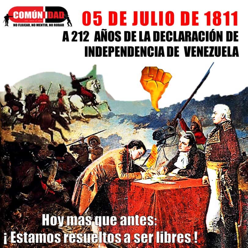 5 de julio de 1811: Día donde se proclama #IndependenciaDeLaPatria Venezuela, acto que sella la emancipación de la Nación bajo los principios de libertad, soberanía y autodeterminación.
¡Viva Venezuela! <a href="/NicolasMaduro/">Nicolás Maduro</a> <a href="/HectoRodriguez/">Héctor Rodríguez C.</a> <a href="/elpadrelodice7/">Padre Luis A. Bazalar Garcia</a> <a href="/PsuvMirandaVE/">Psuv Miranda</a> <a href="/dcabellor/">Diosdado Cabello R</a>