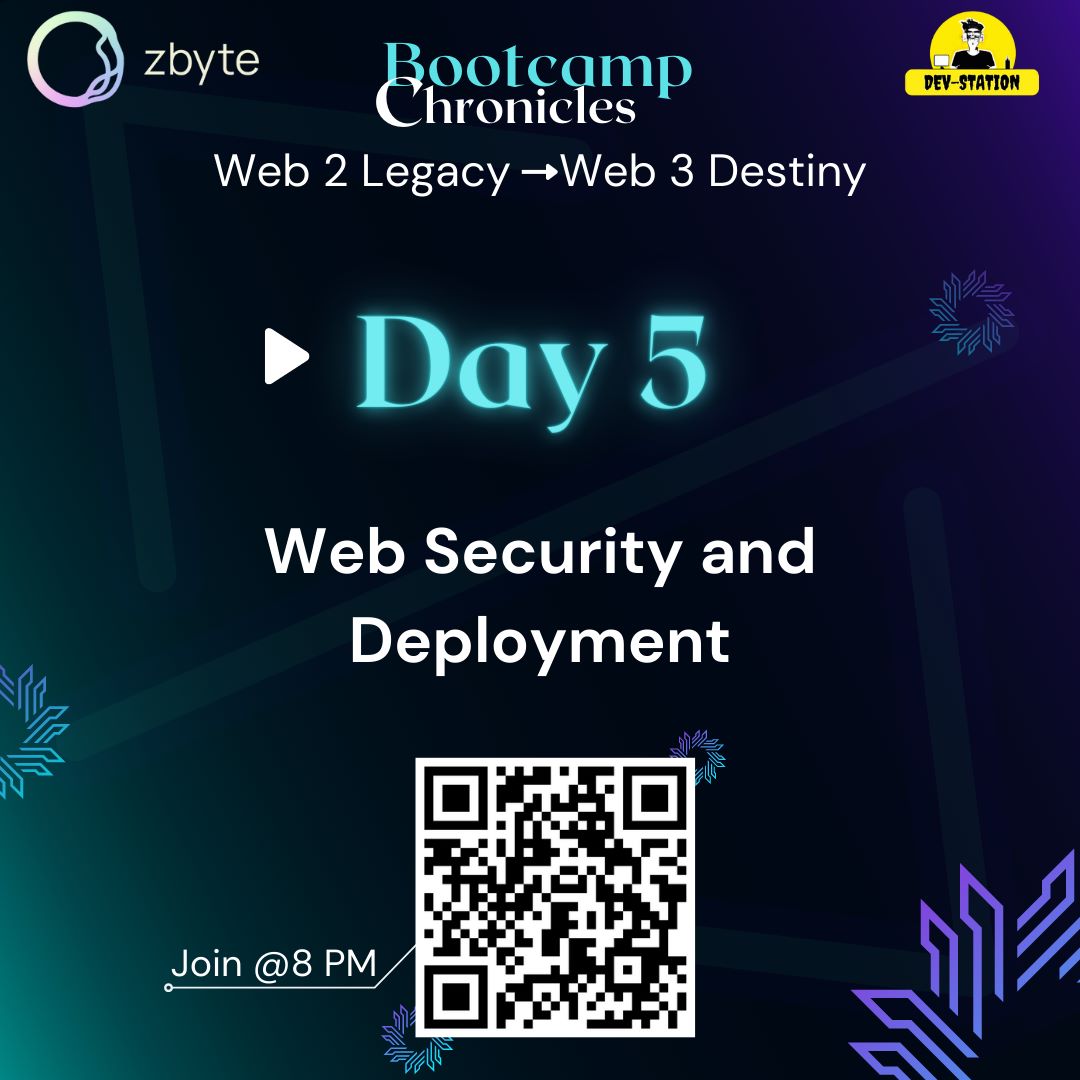Devs_Station's tweet photo. π Join us for the #Day5 of the #BootcampChronicles, a 10-day bootcamp by #DevStation & #zbyte.
Learn to build #DApps with #Web3 tools π
Get a participation certificate π & a chance to earn an #NFT π
Follow @dev__station and @zbyte_io for updates π https://t.co/rozqMSgKaW