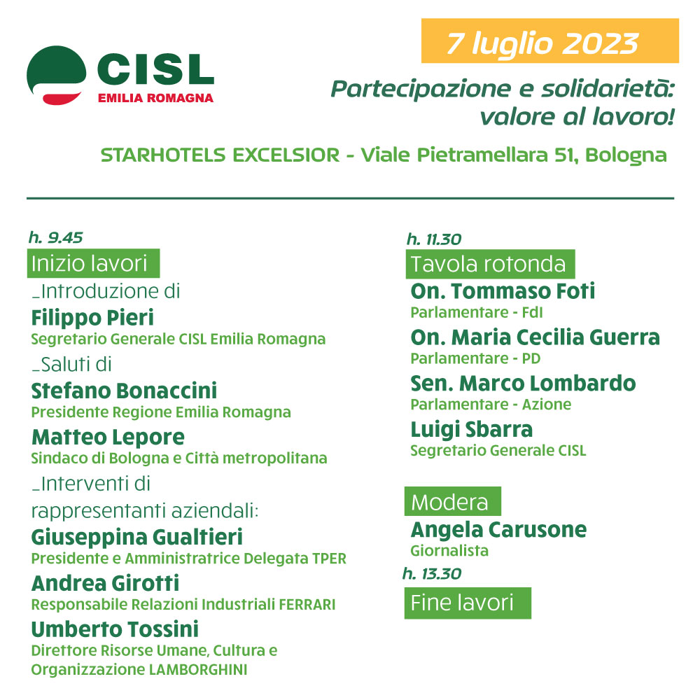 Cisl_ER's tweet photo. #7luglio #Bologna #Lavoro Istituzioni, imprese e politica a confronto sulla proposta di legge di iniziativa popolare della @CislNazionale sulla #partecipazione. Presenti, tra gli altri: @sbonaccini @matteolepore #LuigiSbarra👉https://t.co/144XjKsNwA https://t.co/abHXROqQfP