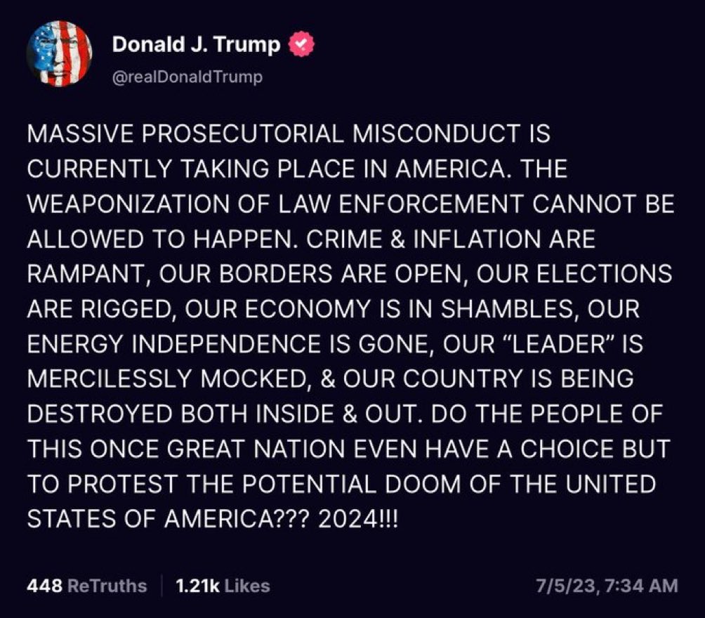 RT @LauraLoomer: President Trump posted a new statement on Truth Social. https://t.co/z3xqvCS4LB