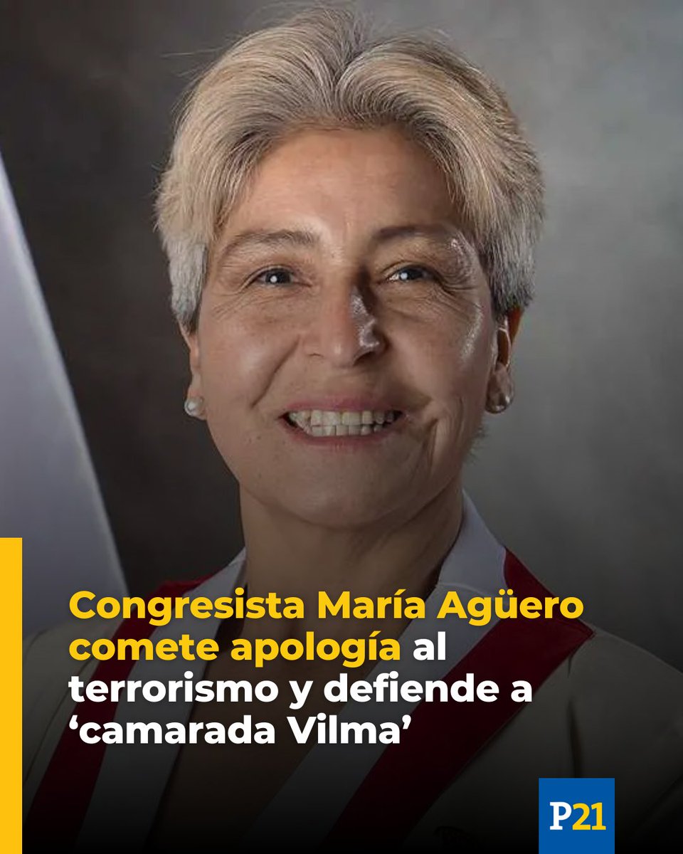peru21noticias's tweet photo. María Agüero pidió no mancillar el nombre de ‘camarada Vilma’ hasta que se compruebe que es terrorista, Una vergüenza. A legisladora no le parece “apropiado” que se utilice el término ‘camarada’ para referirse a senderista.
📌 Información completa: https://t.co/dkUrdcVs3g https://t.co/WGiga614Yr