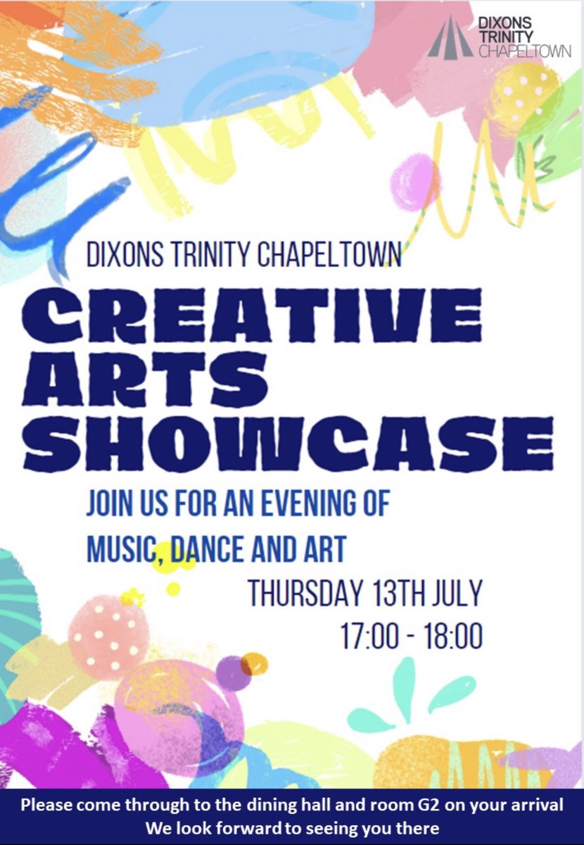 DTC_ECTLead's tweet photo. Looking forward to seeing our families at our pop-up art exhibition and celebration of music this year! @DixonsTC @DixonsAcademies https://t.co/UoOcc0534d