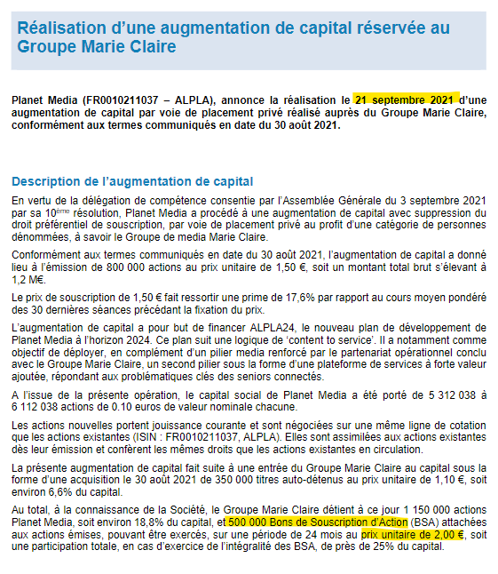 ASalvor's tweet photo. #erold Oh bordel ! Marie-Claire a 500000 BSA qui expirent en septembre 2023 ! Et ils sont à 2€ ! Exercera ou exercera pas ? Si elle convertit aussi ses obligations, Marie-Claire ne serait pas loin des 60% du capital, voire plus si c'est elle qui achète depuis lundi... #opa https://t.co/AtRFp9XTYS