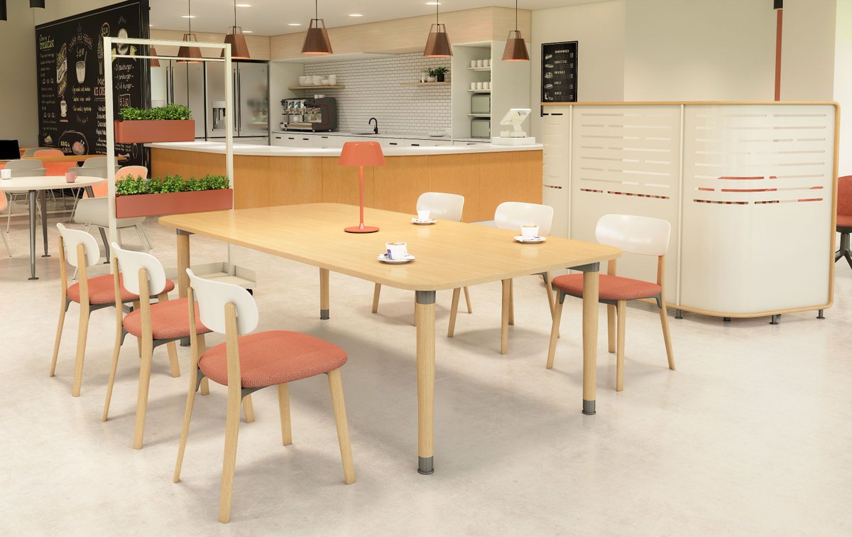 teknion's tweet image. What does your lunchtime view look like? 🔭 Cafeterias within the office are enticing spaces that draw teams together, connect colleagues as friends, and serve as a refreshing getaway at any time during the workday.

#cafeteria #modernlunchroom #officecafe #cafeteriaculture
