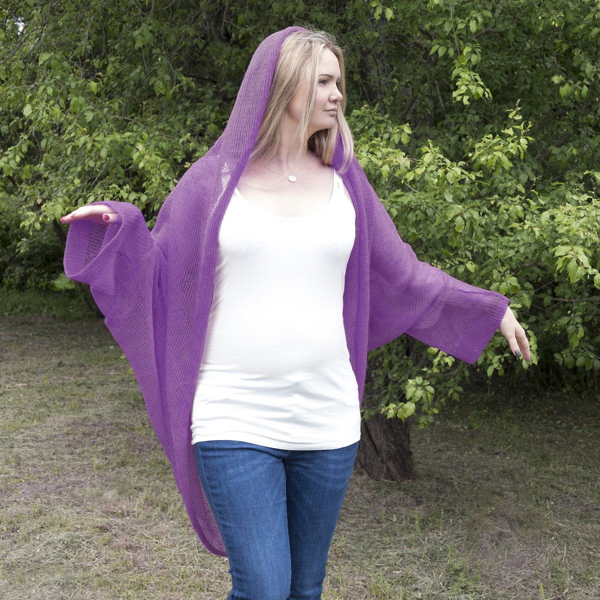 #Handmade Natural #linen #cardigan, chunky loose knit #Violet hooded #cocoon wrap, chunky linen summer #coverup, kimono sleeve cocoon shrug, all colours etsy.me/3O2EcmN via @Etsy