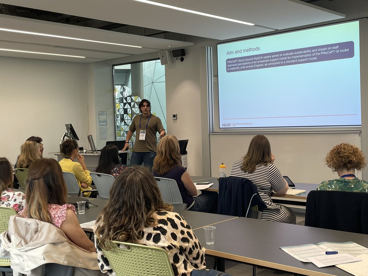 Carlos Sillero-Rejon of @ARC_West and @UoBrisHEB presents on the impact of the PReCePT quality improvement programme on perinatal team working as part of our Maternity Services Research Discussions! #HSRUK23 #MaternityCare