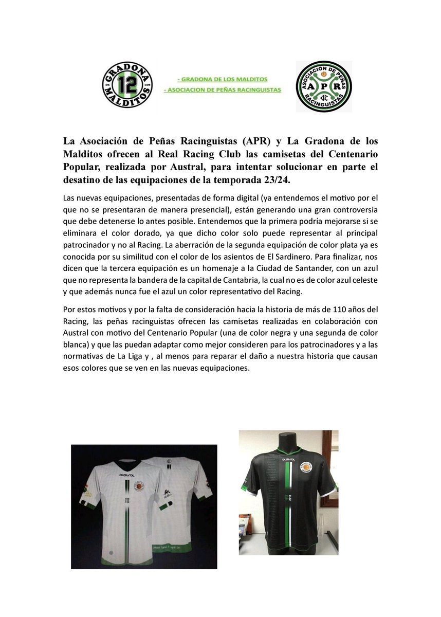 APR_Racing's tweet photo. Sobre las camisetas y nuestra propuesta
@GradonaMalditos 
@realracingclub 
@australoficial 
@RacingFundacion https://t.co/a6DU7RYtT7