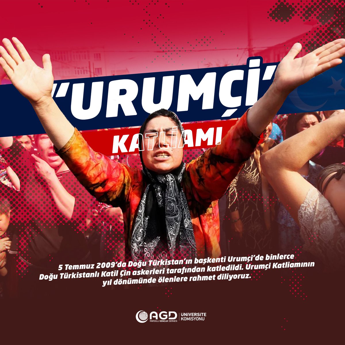 5 Temmuz 2009’da Doğu Türkistan'ın başkenti Urumçi’de binlerce Doğu Türkistanlı Katil Çin askerleri tarafından katledildi. Urumçi Katliamının yıl dönümünde ölenlere rahmet diliyoruz.
#UrumciKatliamı
