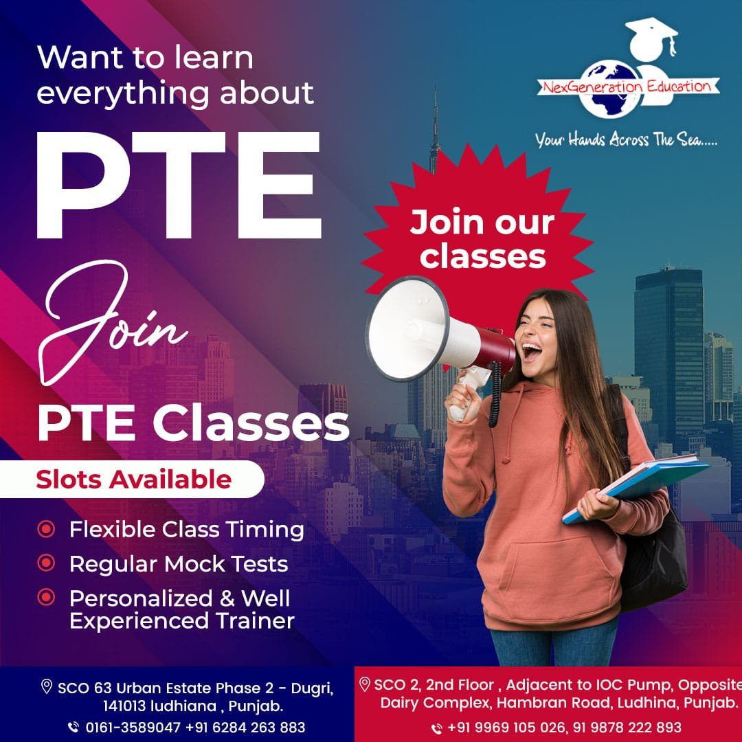 Want to learn everything about PTE
Join PTE Classes
Slots Available
Flexible Class Timing 
Regular Mock Tests
Personalized & Well Experienced Trainer
Your Hands Across The Sea.....
Join our classes
☎ 6284263883 , 9878222893
🌐 bit.ly/41bpOgb

#PTEPreparation #LearnPTE