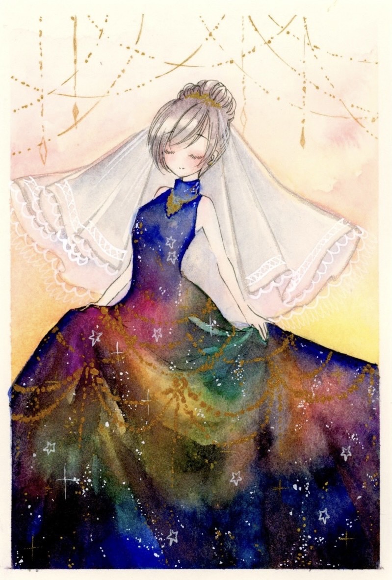 「銀河のドレス  #星屑トゥインクル展 #アナログイラスト」|結希 花🌷yuuki hana ♡東方展示界♡のイラスト