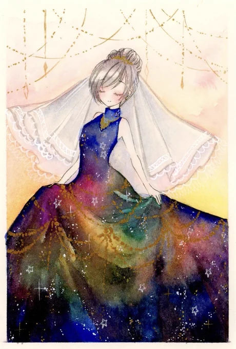 銀河のドレス  #星屑トゥインクル展 #アナログイラスト