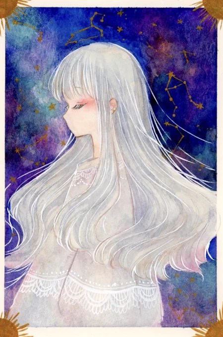 星座の瞬き  ☆彡☆彡☆彡  #星屑トゥインクル展 #アナログイラスト #透明水彩
