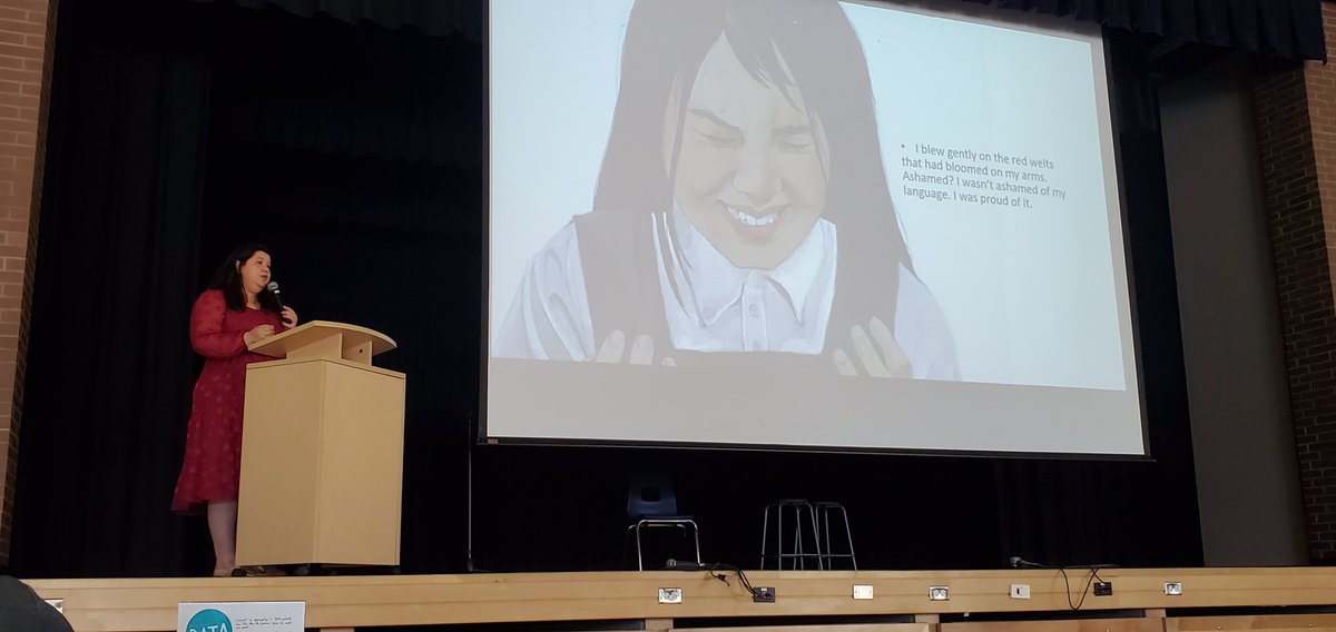 Ms_Manalis's tweet photo. What an honor to hear from an inspiring keynote speaker, Dr. Jenny Kay Dupuis. #summerconference #iamnotanumber 
@PeelSchools https://t.co/wona4kHNuU