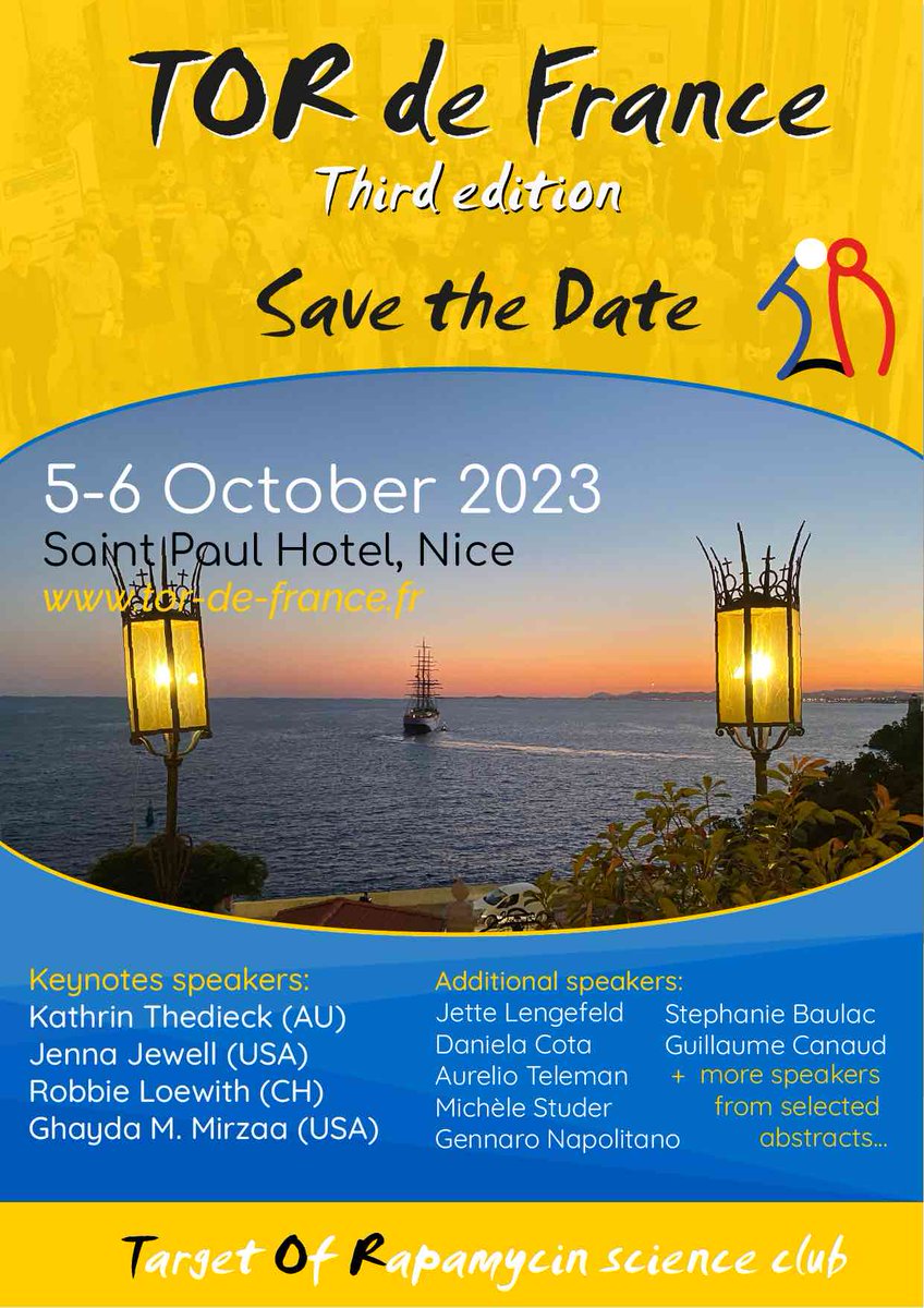 Stéphanie Baulac (@baulacs) on Twitter photo 📣 Time to submit your abstract and register to the TOR-rific de France! Great line-up of speakers (<a href="/ghaydamirzaa/">Ghayda Mirzaa, MD</a> <a href="/ThedieckLab/">Metabolic Signaling Lab</a> <a href="/Jewell_Lab/">Jewell Lab</a> <a href="/LoewithLab/">Loewith lab</a> <a href="/CanaudLab/">Guillaume Canaud (MD, PhD)</a> <a href="/JetteLeng/">Jette Lengefeld</a> <a href="/MarioPende/">Pende Mario</a>) and more to come after registration!
Nice, France, 5-6 October 2023, tor-de-france.fr 📣 Time to submit your abstract and register to the TOR-rific de France! Great line-up of speakers (<a href="/ghaydamirzaa/">Ghayda Mirzaa, MD</a> <a href="/ThedieckLab/">Metabolic Signaling Lab</a> <a href="/Jewell_Lab/">Jewell Lab</a> <a href="/LoewithLab/">Loewith lab</a> <a href="/CanaudLab/">Guillaume Canaud (MD, PhD)</a> <a href="/JetteLeng/">Jette Lengefeld</a> <a href="/MarioPende/">Pende Mario</a>) and more to come after registration!
Nice, France, 5-6 October 2023, tor-de-france.fr